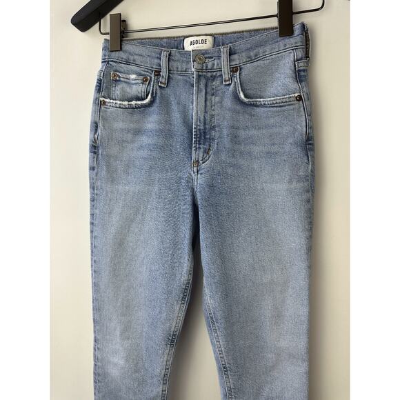 Agolde Merrel Mid Rise Straight Leg Jean Frayed Hem Light Wash Astray Size 24 - Picture 3 of 14
